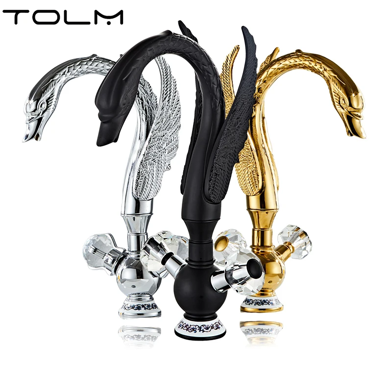 

Роскошный смеситель для унитаза TOLM Golden Swan, медный смеситель для раковины, смесители для ванной комнаты с покрытием лебедя, смесители для раковины, смесители для раковины