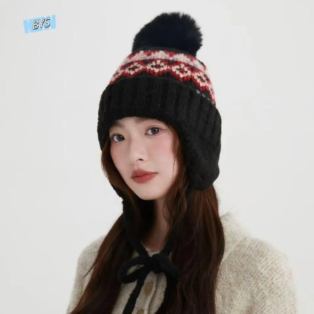 

Cute Warm Jacquard Knitted Hat Wool Printed Ear Protection Hat Retro Korean Fair Isle Style Beanies Apparel Accessories