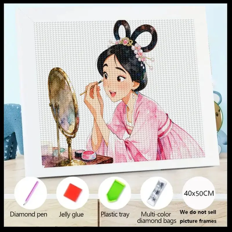

1 шт. 5D набор для алмазной живописи «сделай сам», милая мультяшная китайская девушка, нанесение макияжа, древнее искусство принцессы, полная дрель, круглый алмаз из смолы