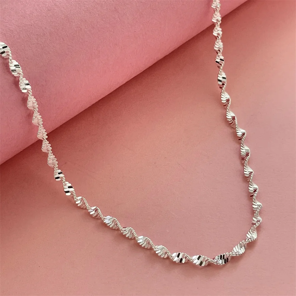 Fashion silver color 2MM water wave necklace hot sale men and women fashion jewelry prom gift