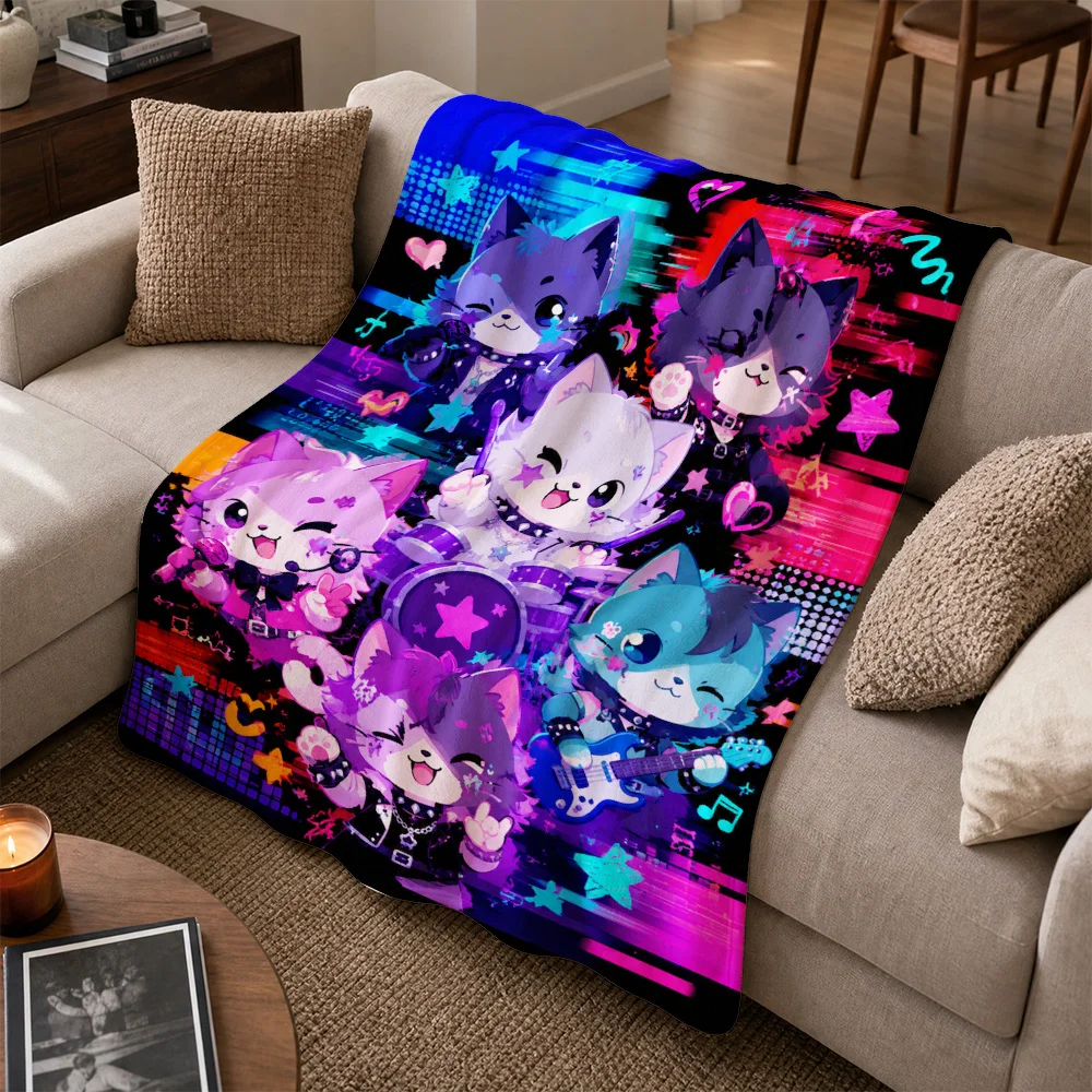 Kawaii Anime Pop Art Pet Squad Throw Blanket Sofa Couch Decor Plush Cute Gift Multi Animal Cartoon Aesthetic Throw Home Decor Ac