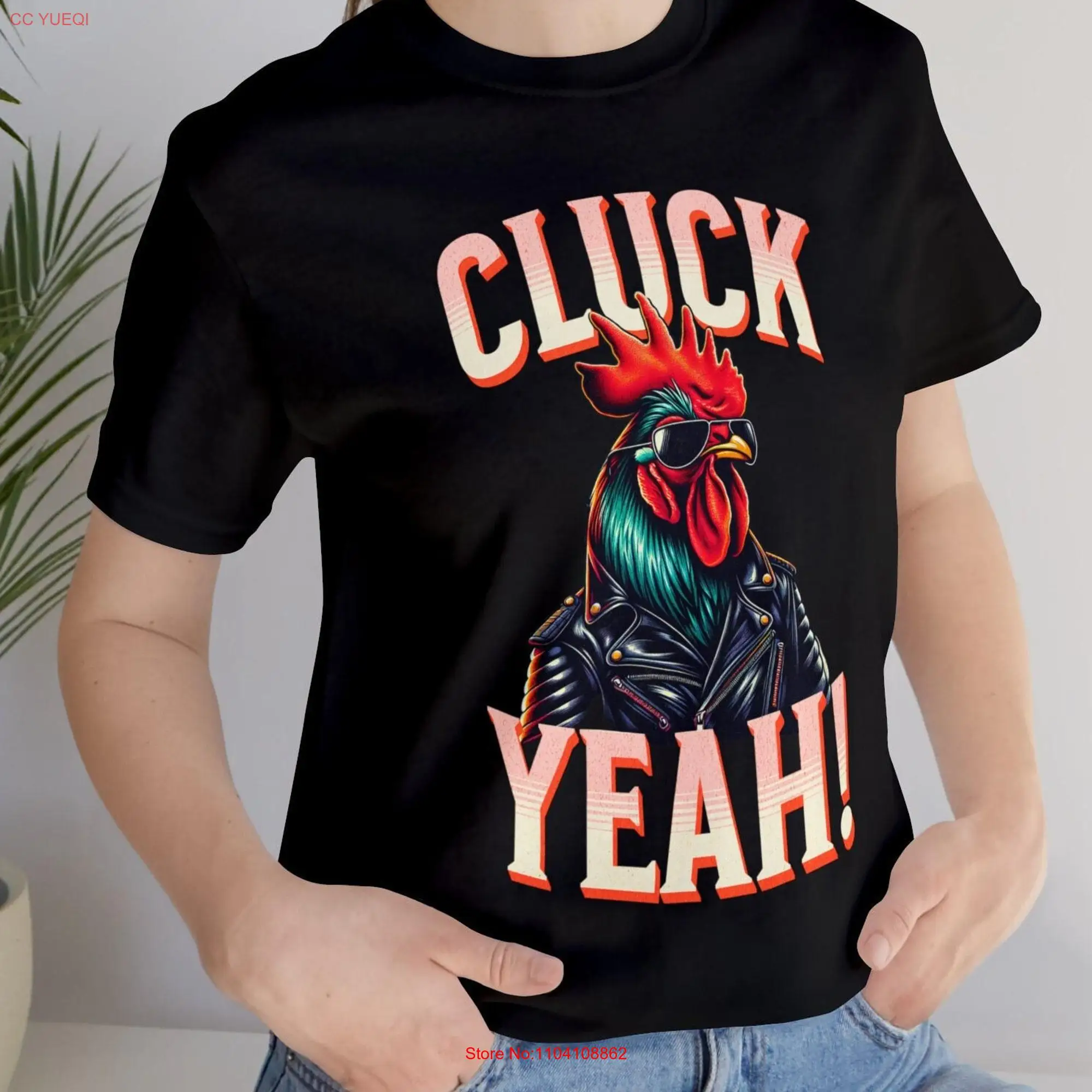 Cluck Yeah Funny Cocky Cool Rooster Chicken Lovers Henhouse Jersey T Shirt long or short sleeves