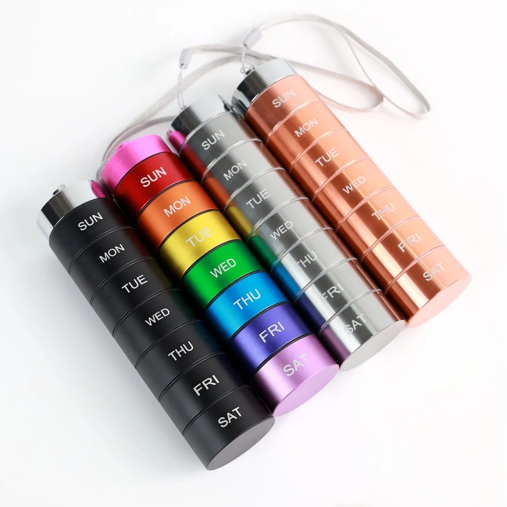 

New Hot Premuim Portable Weekly WaterProof Aluminum Pill Box Case Storage Organizer Bottle Holder Medicine for Vitamin Fish Oils
