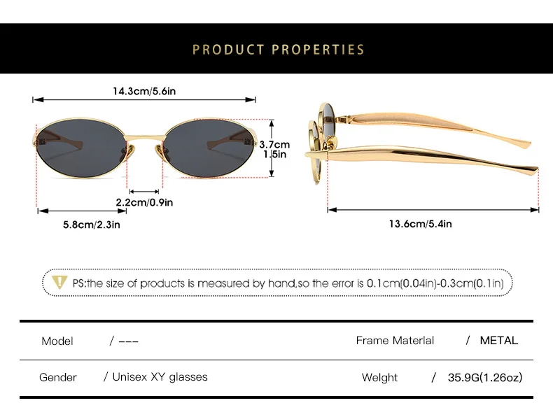 Y2K Kleine ovale Sonnenbrille Markendesigner Damen Stilvolle Ins Mode Bold Metallbein Damen Sonnenschutz – Detail 5