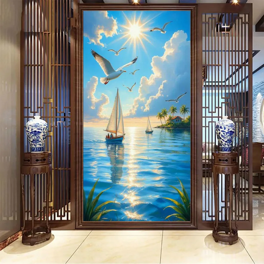 

Fullcang пейзаж с изображением чайки-парусника, большой размер, наборы для алмазной живописи «сделай сам», птицы, полная квадратная круглая дрель, мозаика, вышивка, изображение