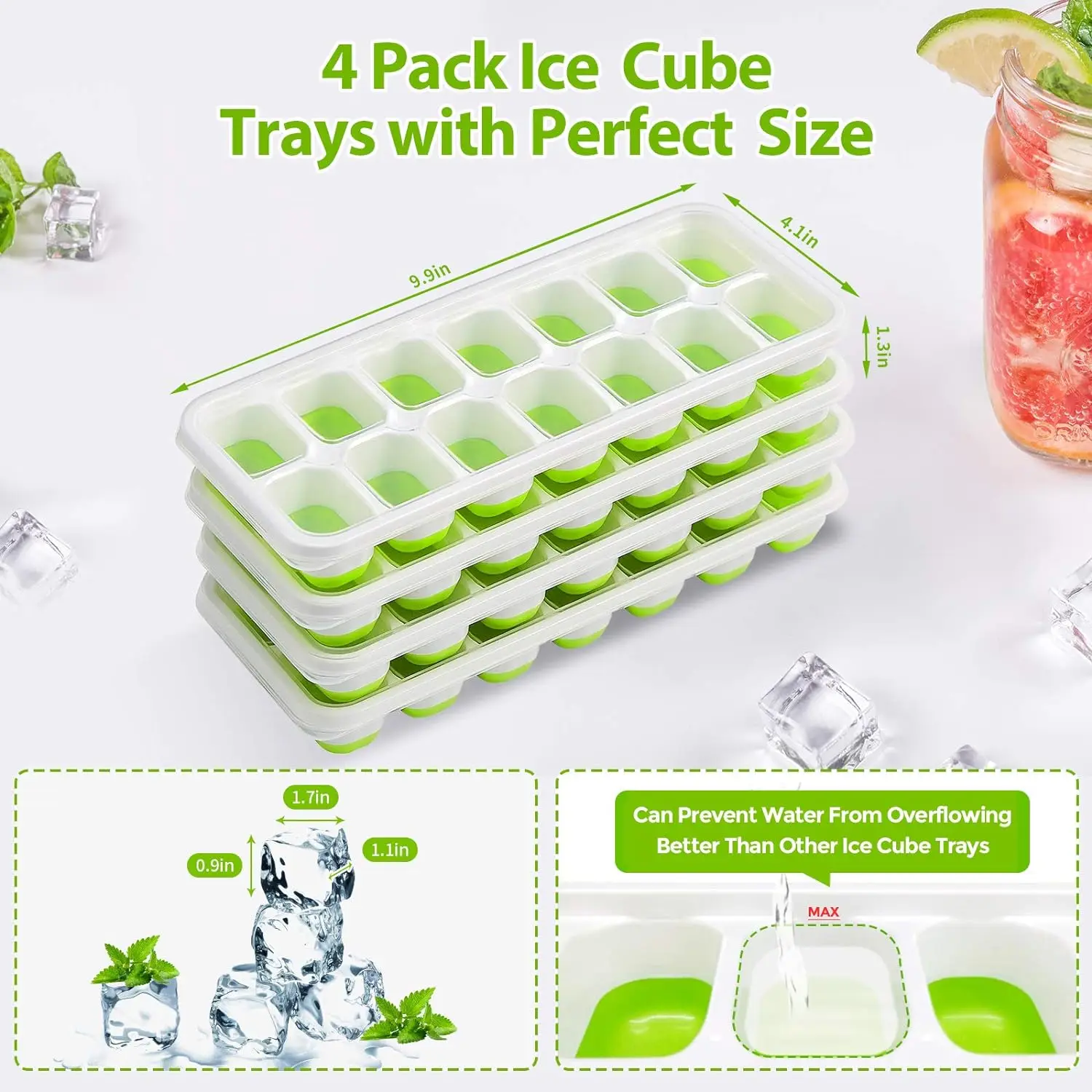 Fruit Ice Maker with Removable Ice Cube Trays, Non-Toxic, Durable, Kitchen Tools, Bar, Pub, Wine, 14 Grids