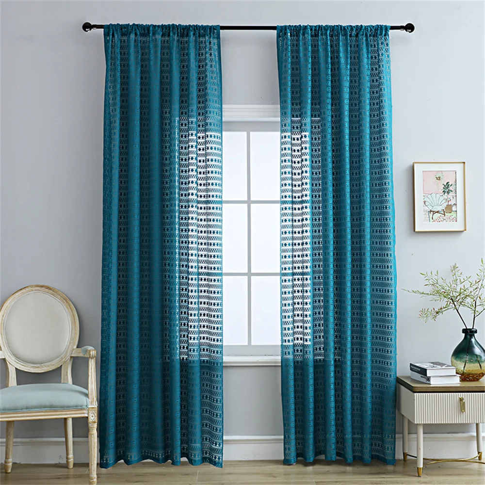 1Pc Solid Color Dot Piercing Pole Blackout Curtain Room Darkening And Light Reducing Curtain For Study Bedroom Living Room Decor