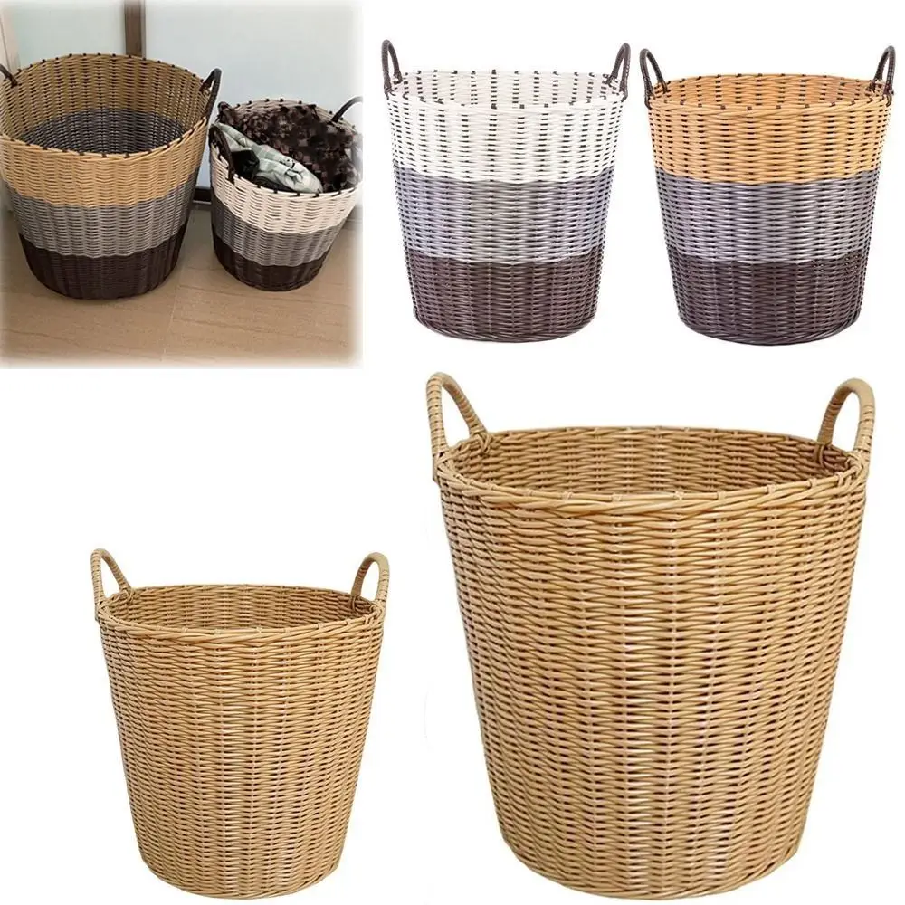 

Portable Foldable Laundry Basket Woven Rattan-Style Dirty Clothes Basket Toys Storage Basket