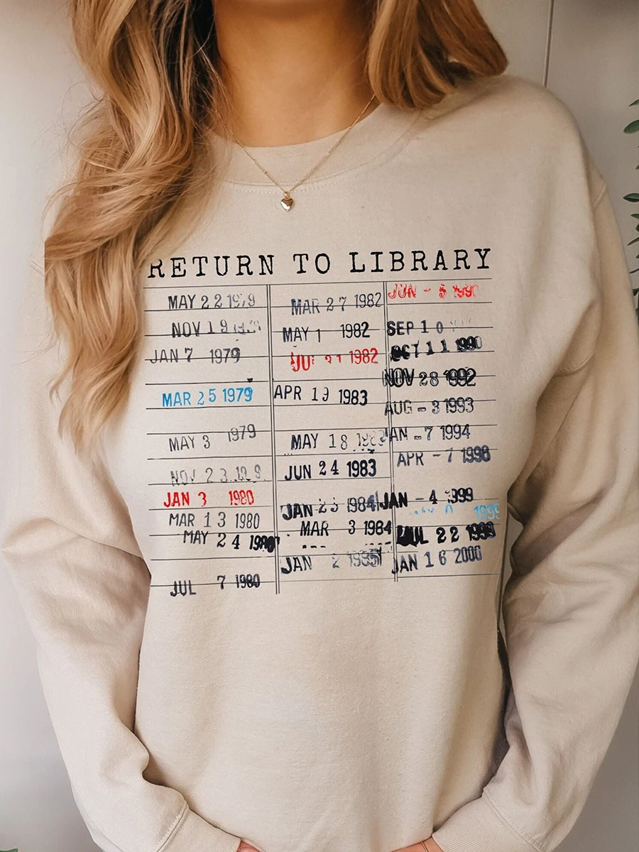 Return to Library Sweater Vintage Library Card Book Due Date Unisex Sweatshit Librarian English Bookish Sweatshirt Streetwear