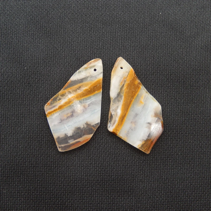 

Polished Agate Freeform Earring Pair – Natural Banded Gemstone with Earthy Inclusions for Artisanal Jewelry 38x21x3mm-6.4g