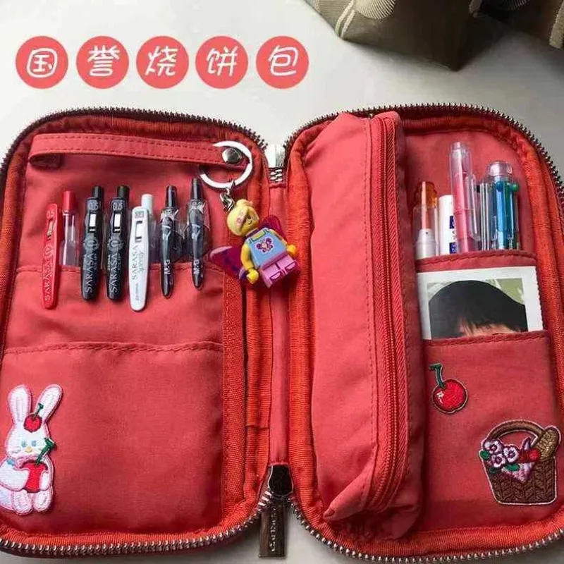 KOKUYO PANCASE Cut Multi-Function Stationery Storage Bag Pencil Box,Portable Fashionable Corduroy Large Capacity School Supplies