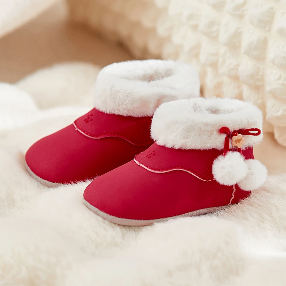 Dave Bella Baby Short Boots Winter Fashion Red Toddler Thicken Plush Non-Slip Shoes Antibacterial Girls Boot Outerwear DB4254359