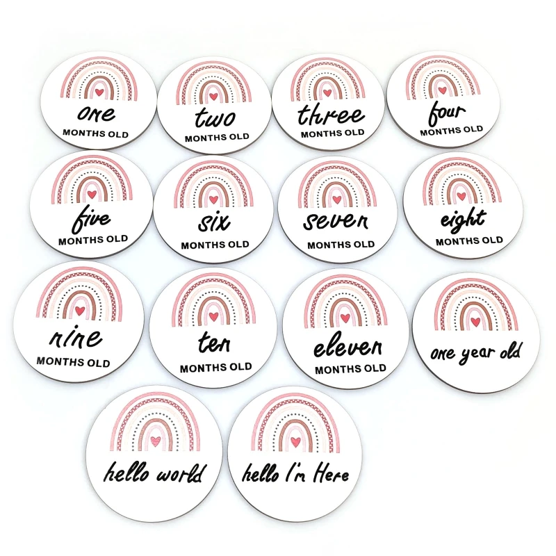 14 개/대 레인보우 마일스톤 아기 나무 카드 신생아 생일 번호 월간 녹음 출생 기념일 카드 아이를위한 선물