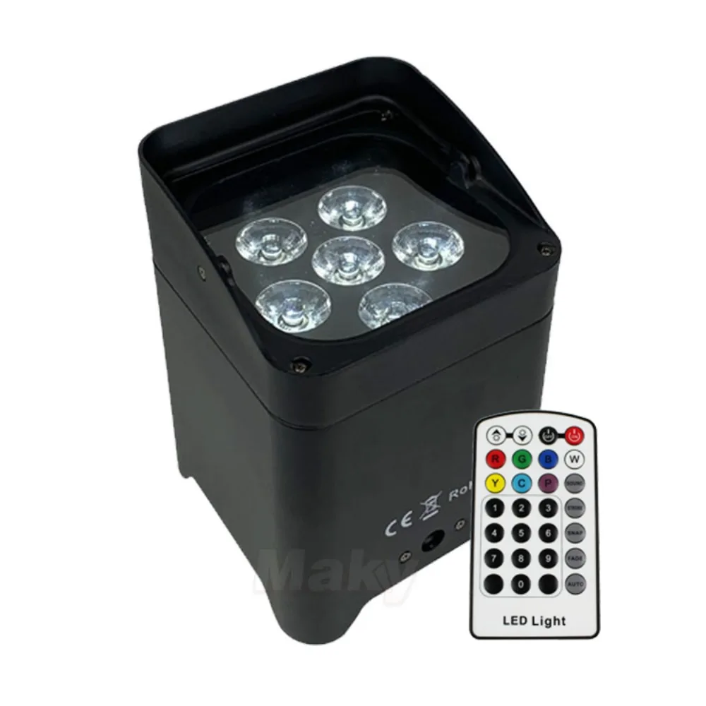 Professional Portable DJ Light Disco DJ Device 6x18W WIFI App Infrared Remote Wireless Control Downlight (Black)