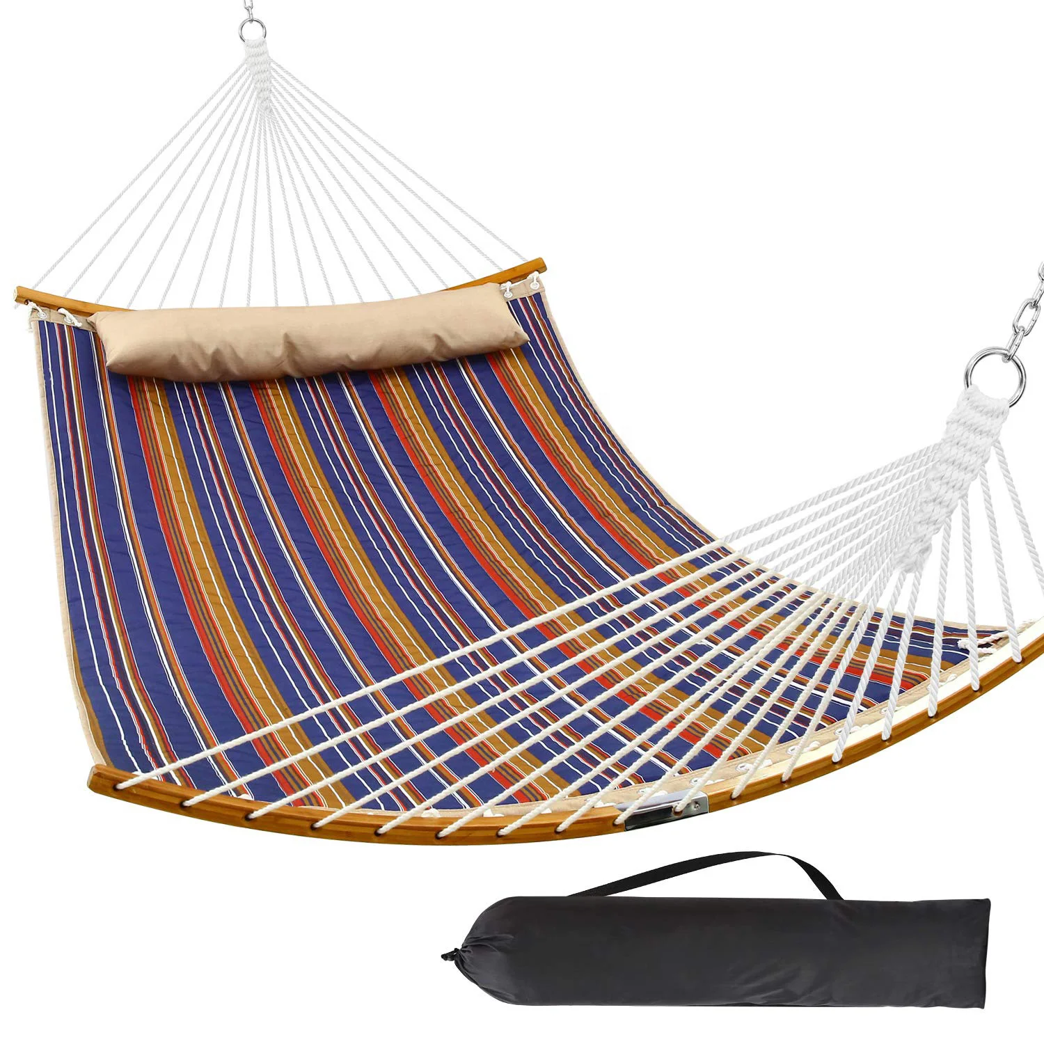 

Deluxe Curved Bamboo Quilted Hammock With Pillow Folding Hammock Swingpromote sales