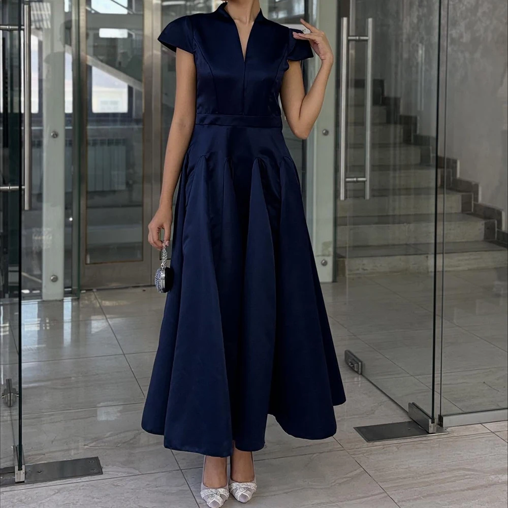 

Customized A-line Evening Dresses Ankle-length V-neck Sleeveless Prom Gown Simple Fashion Draped Casual Party Gown