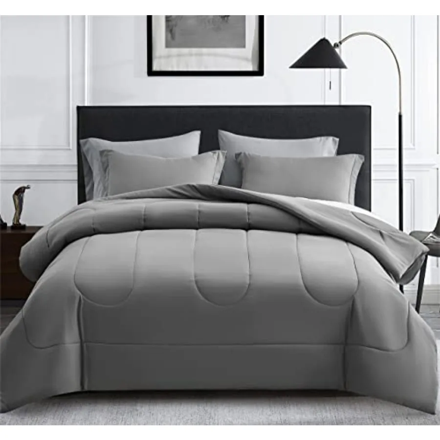 

Size Comforter Set 7 Pieces Bed in a Bag - Down Alternative Bed Set with Sheets, Pillowcases and Shams, Soft Reversible Duvet I