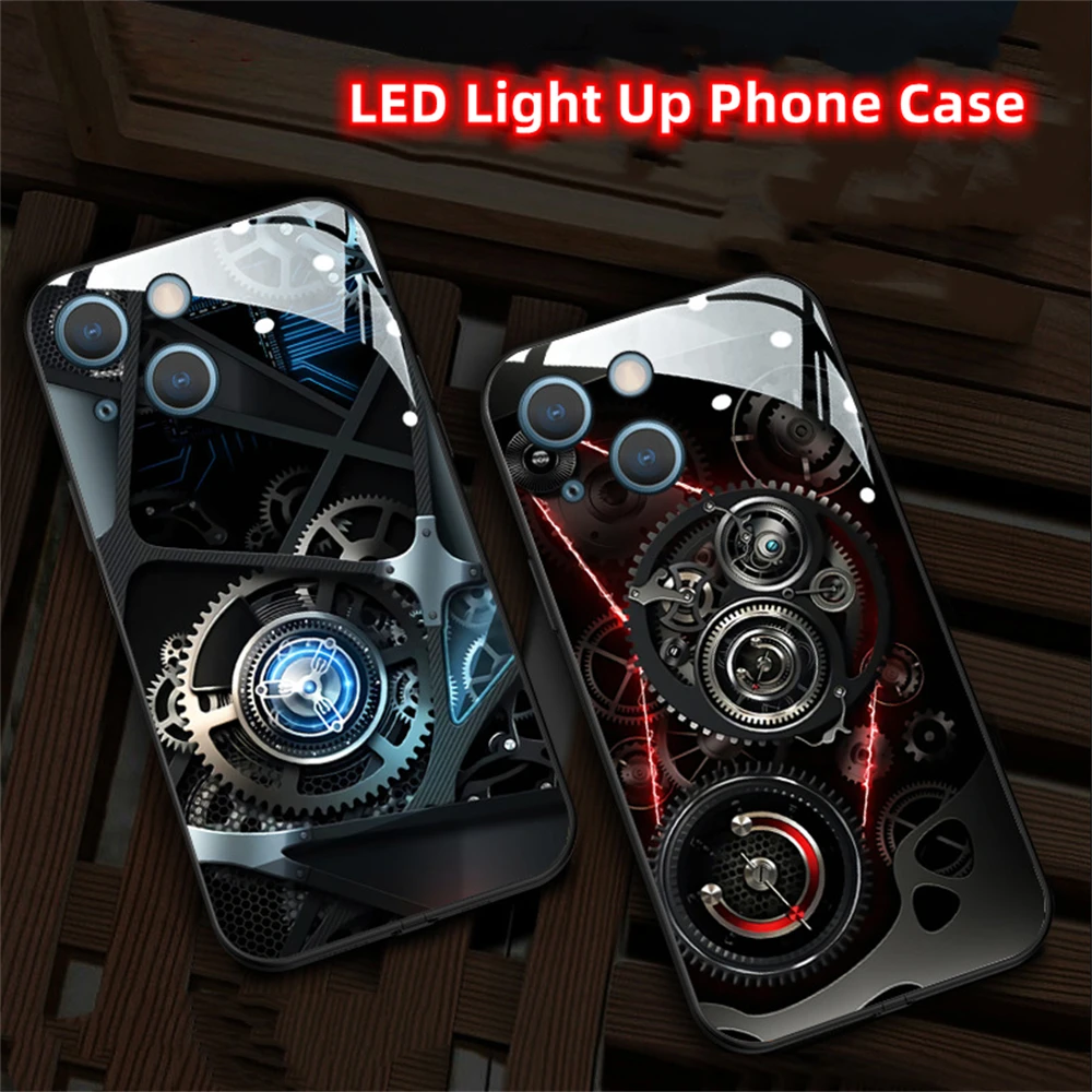 Luxury Watch Structure Pattern LED Light Glowing Luminous Phone Case For iPhone 15 14 13 12 11 Pro Max XR XS Plus 6 7 8 SE2020