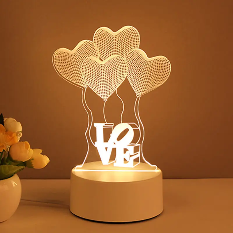 Romantic Love 3D Acrylic Led Lights for Home Children\'s Night Light Table Lamp Birthday Party Decor Valentine\'s Day Bedside Lamp