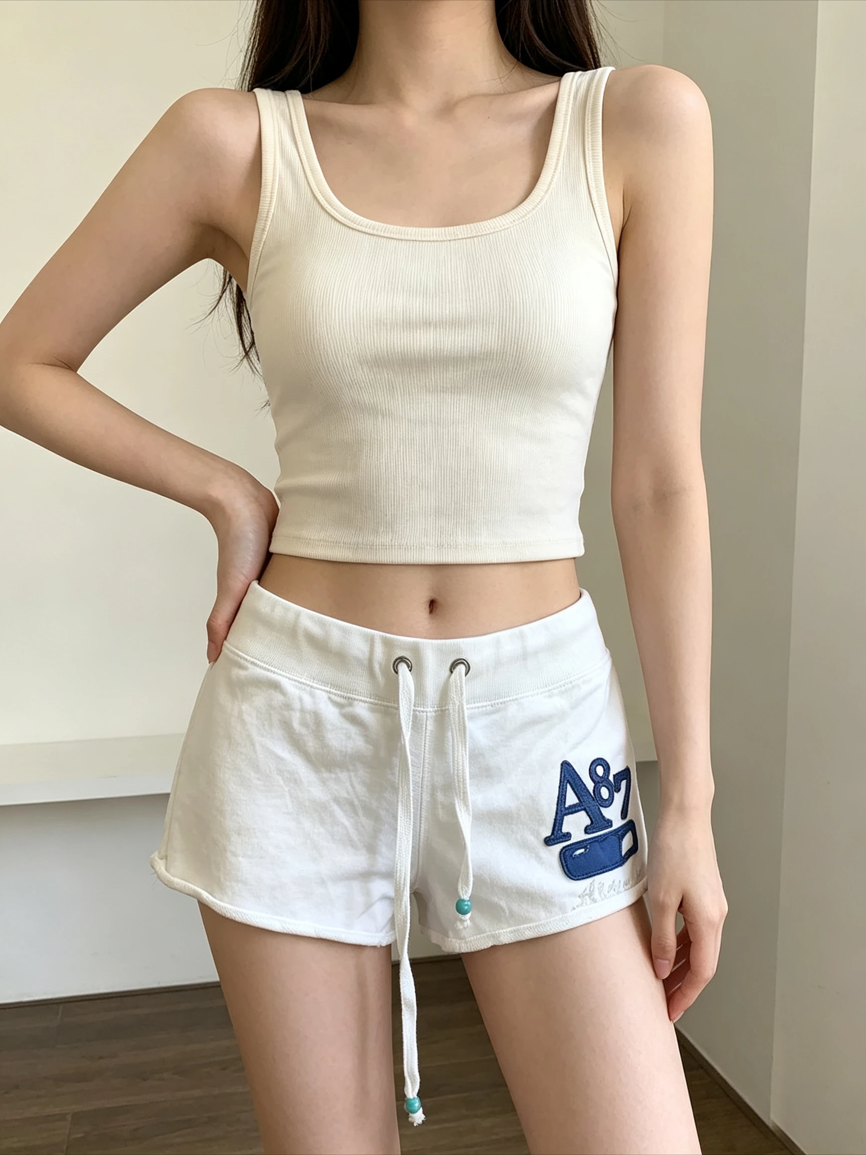 Patch Letter Number Graphic Mini Sweat Shorts Drawstring Eyelet Waistband Cuffed Hem Soft Casual Daily Short Bottoms