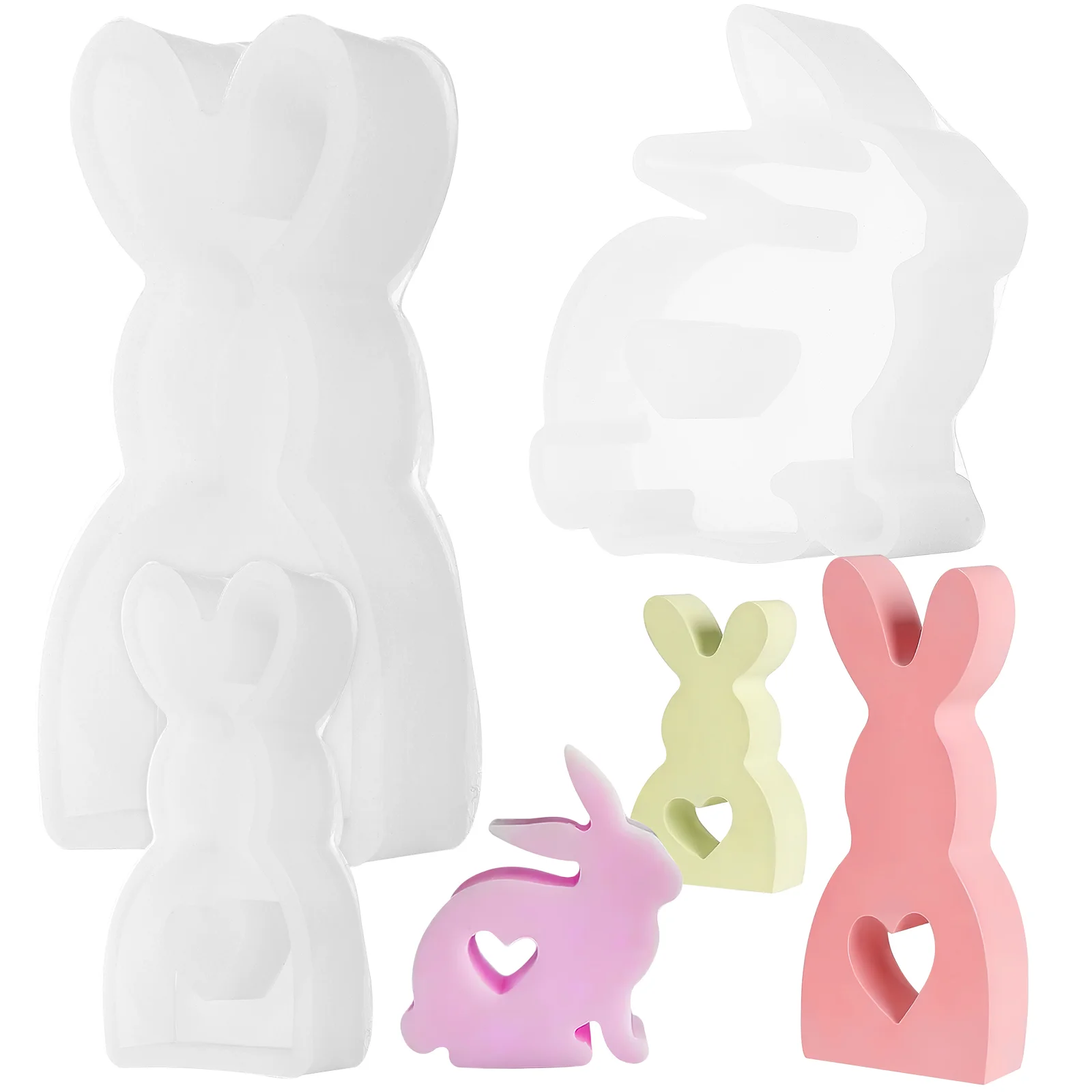 

3 Pcs Love Rabbit Mold Easter Fondant Molds Cookie Mini Cutters Silica Gel Bunny Chocolate