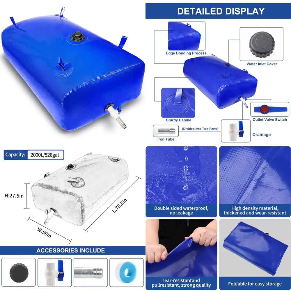 Zusammenklappbarer Wassertank 2000L/528Gal – Tragbarer Stauraum für den Einsatz im Freien, Camping und Notfall