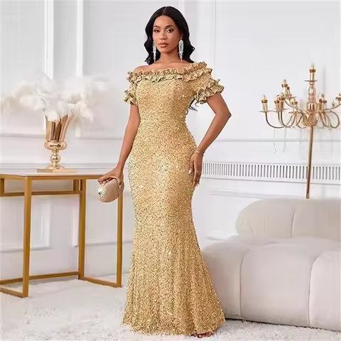 Elegant Off Shoulder Evening Gown, Party Cocktail Dress for Dinner Banquet