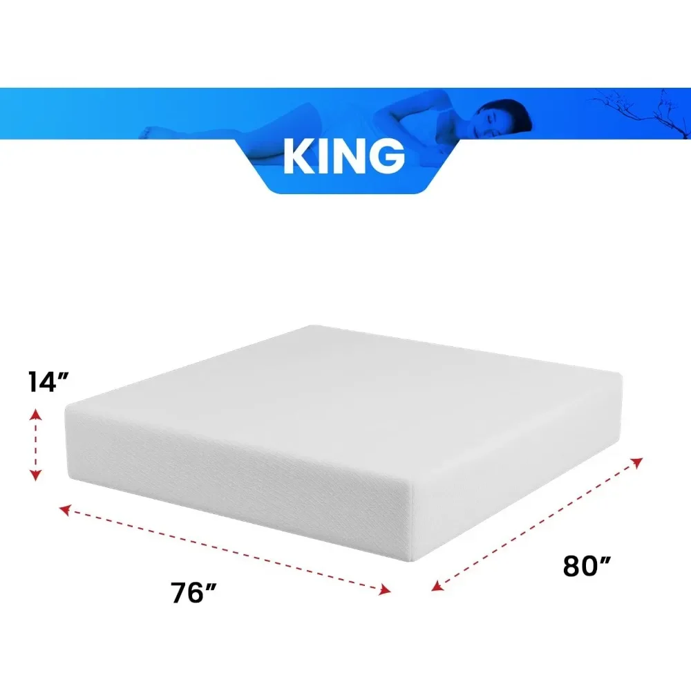 Materasso in Memory Foam Gel da 14 pollici/senza fibra di vetro/certificato CertiPUR-US/letto-in-a-Box/sonno fresco e comodo supporto, King