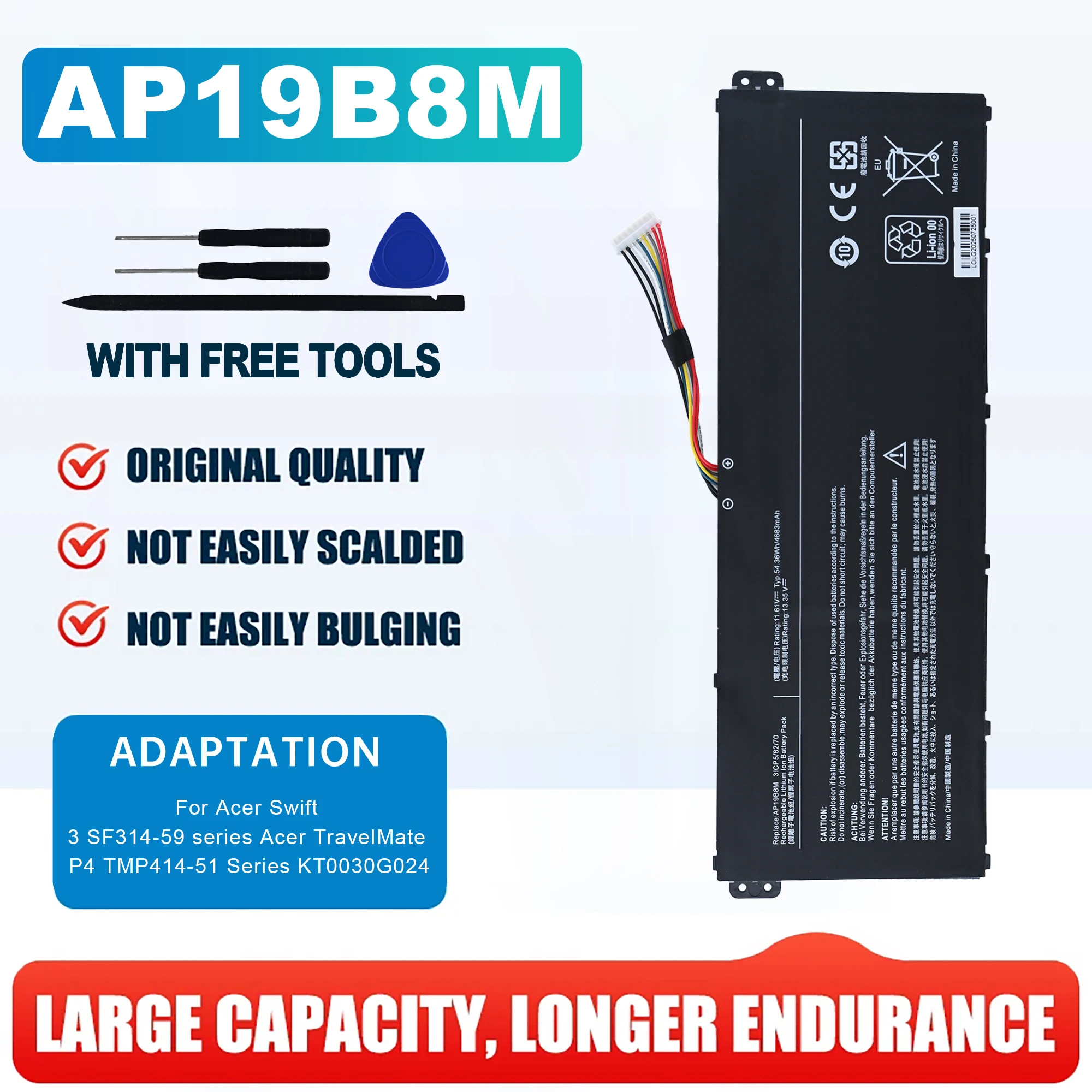 AP19B8M Battery For Acer N19H3 N20C12 Swift 3 SF313-53-59ZB SF314-511-54ZK SF314-59 TravelMate P4 TMP414-51 TMP414-51G P614P-52