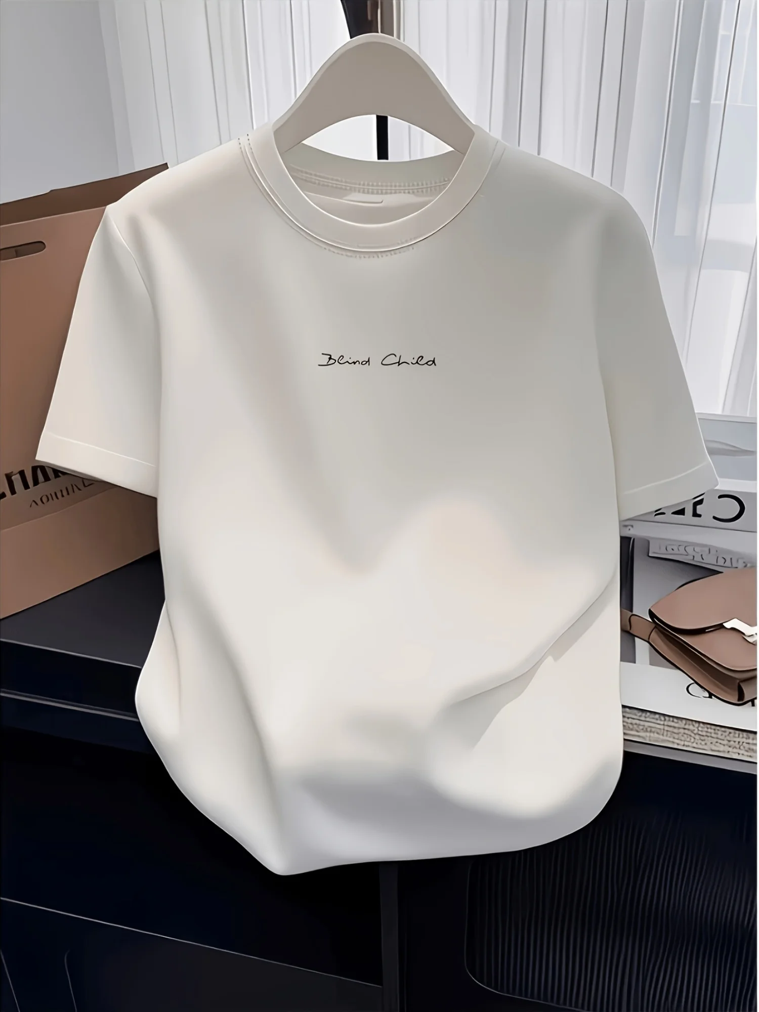 White Print Casual T-Shirt - Stretch Round Neck Short Sleeve Top, Suitable for Summer, Machine Washable, Daily Comfortable Style