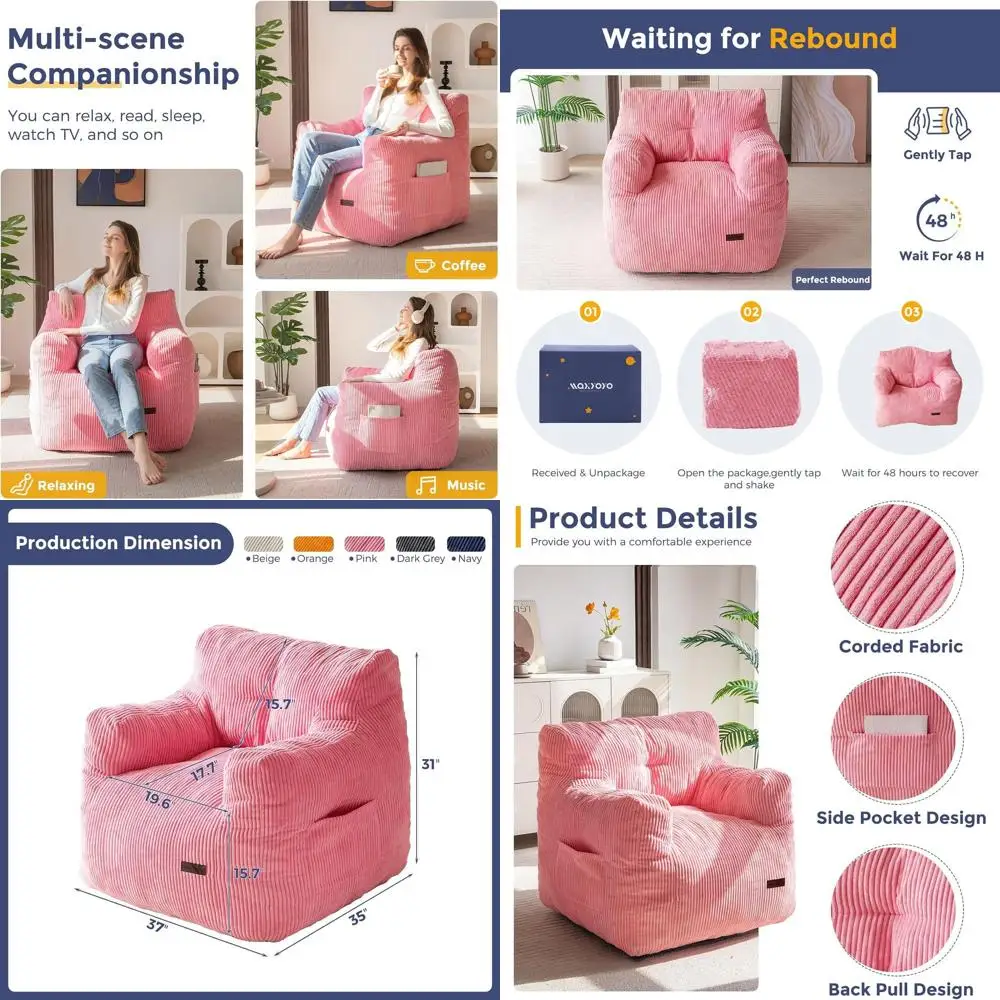 

Розовое кресло-мешок из проводной ткани для гостиной, спальни и общежития — тафтинговый диван для взрослых и детей