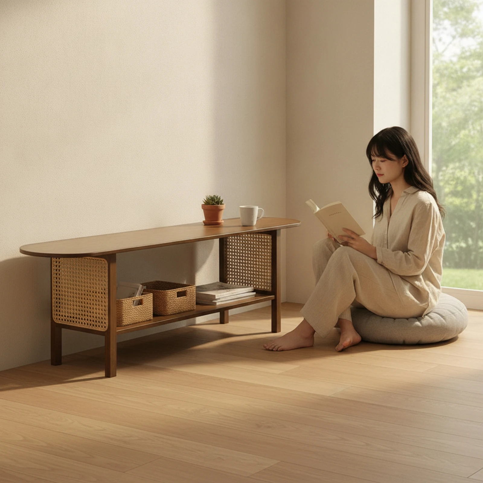 Bamboo TV Stand Boho Bamboo TV Console Console Table with Shelf Versatile Furniture Practical for Living Room, Entryway