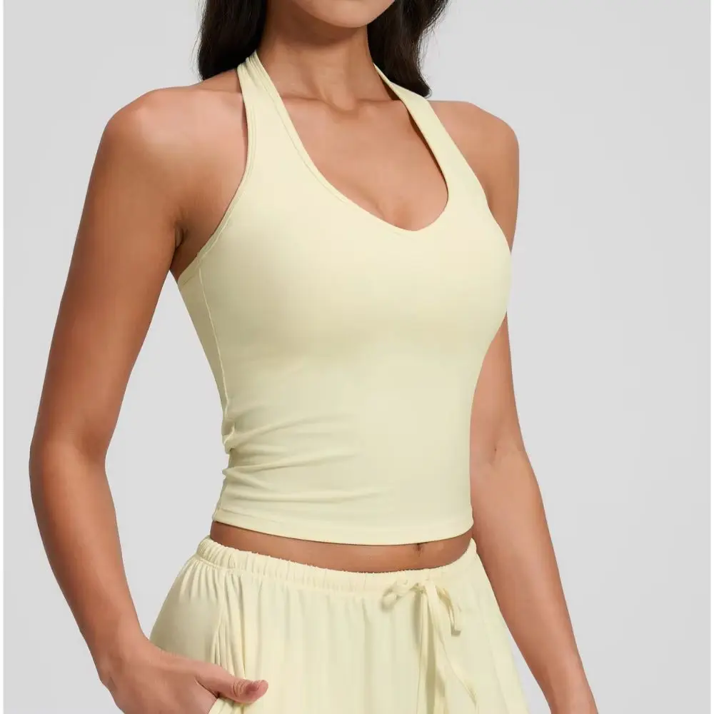 Women's Yoga Top Fitness Vest Running Workout Gym Tank Push Up Padded Bra V Neck Halter Backless Underwear Slim Solid Stretchy