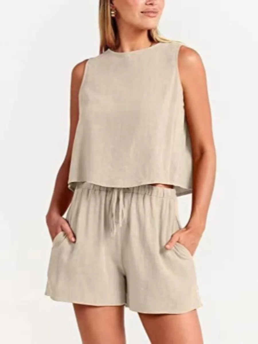 

Summer New round Ne ort Svel irt Top Wide Leg orts Two Piece Set Women's Faion Casual Sportswear Ensemble