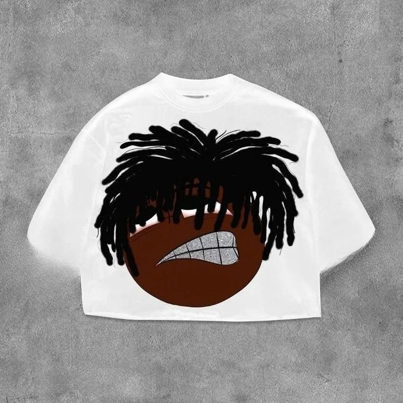 Y2K زوجين قصيرة الأكمام القوطية الصيف الأمريكية الجديدة الشارع قمم الملابس Harajuku الهيب هوب إلكتروني الرسم شخصية طباعة #1