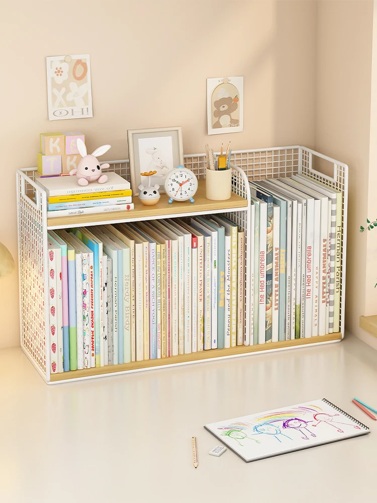 

Desktop Bookelf Multi-layer Storage Organizer for Children's Picture Books Metal Material Book Stand Desk Organizer