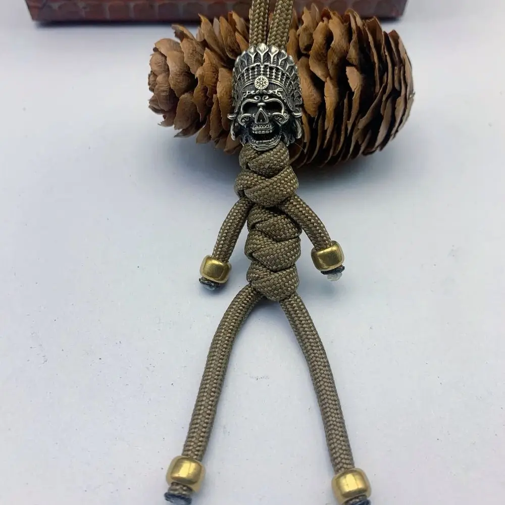 African Tribal Chieftain Brass EDC Skeleton Pendant Copper Manual Brass Crown Skull Beads Creative Crown EDC Outdoor Tools