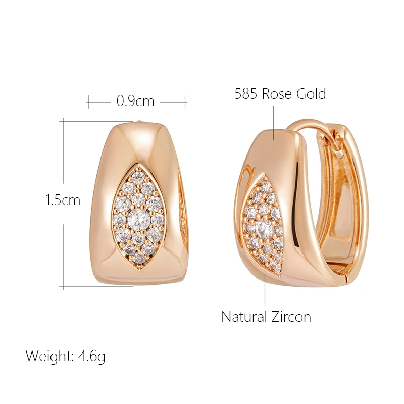 Oval Natural Zircon Full Paved Hoop Earrings For Women SYOUJYO Luxury Design 585 Rose Gold Color Jewelry