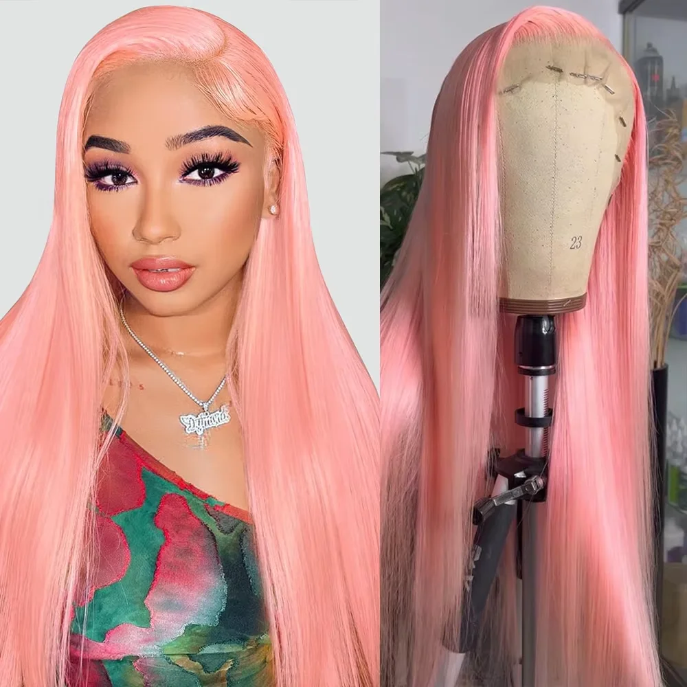 Colored Wigs Cheap on Sale Pink 13x6 hd lace frontal wig for women Brazilian 30 inch lace front straight wigs human hair