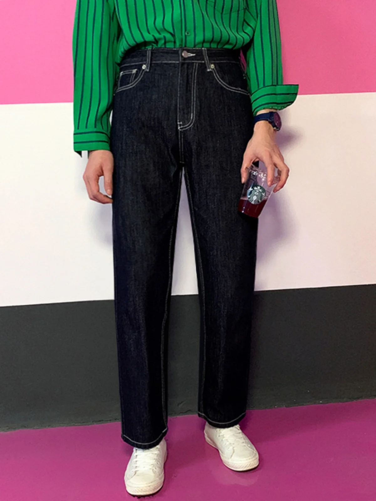 

Мужские джинсы из денима глубокого синего цвета в стиле ретро, новинка осени-зимы 2025, высококачественные повседневные прямые мужские джинсы, модные и стильные