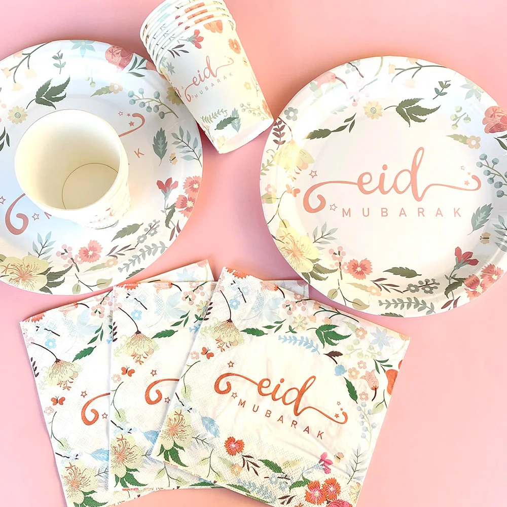 Eid Mubarak Disposable Tableware Ramadan Decoration Plate Cup Islamic Muslim Party Ramadan Kareem Eid AL Adha Decor For Home