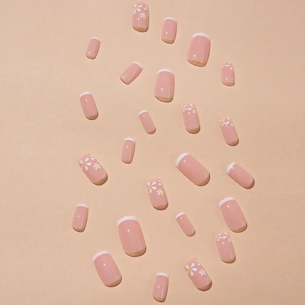 Odpinane, pełne pokrycie DIY, nadające się do noszenia, średniej długości, francuskie sztuczne paznokcie, kwadratowa główka