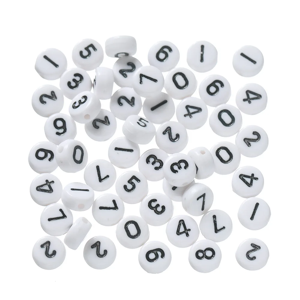 100Pcs Acrylic White Background, Black Letters, Oil Droplets, Digital Beads, Letter Beads Single Pack DIY, Loose Beads Wholesale