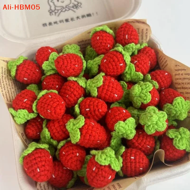 (HB05)2Pc Cartoon Wool Cute Fruit Orange Persimmon Hand Knitted Strawberry Wool Crochet Knitted Fruit Pendant DIY Keychain Gift