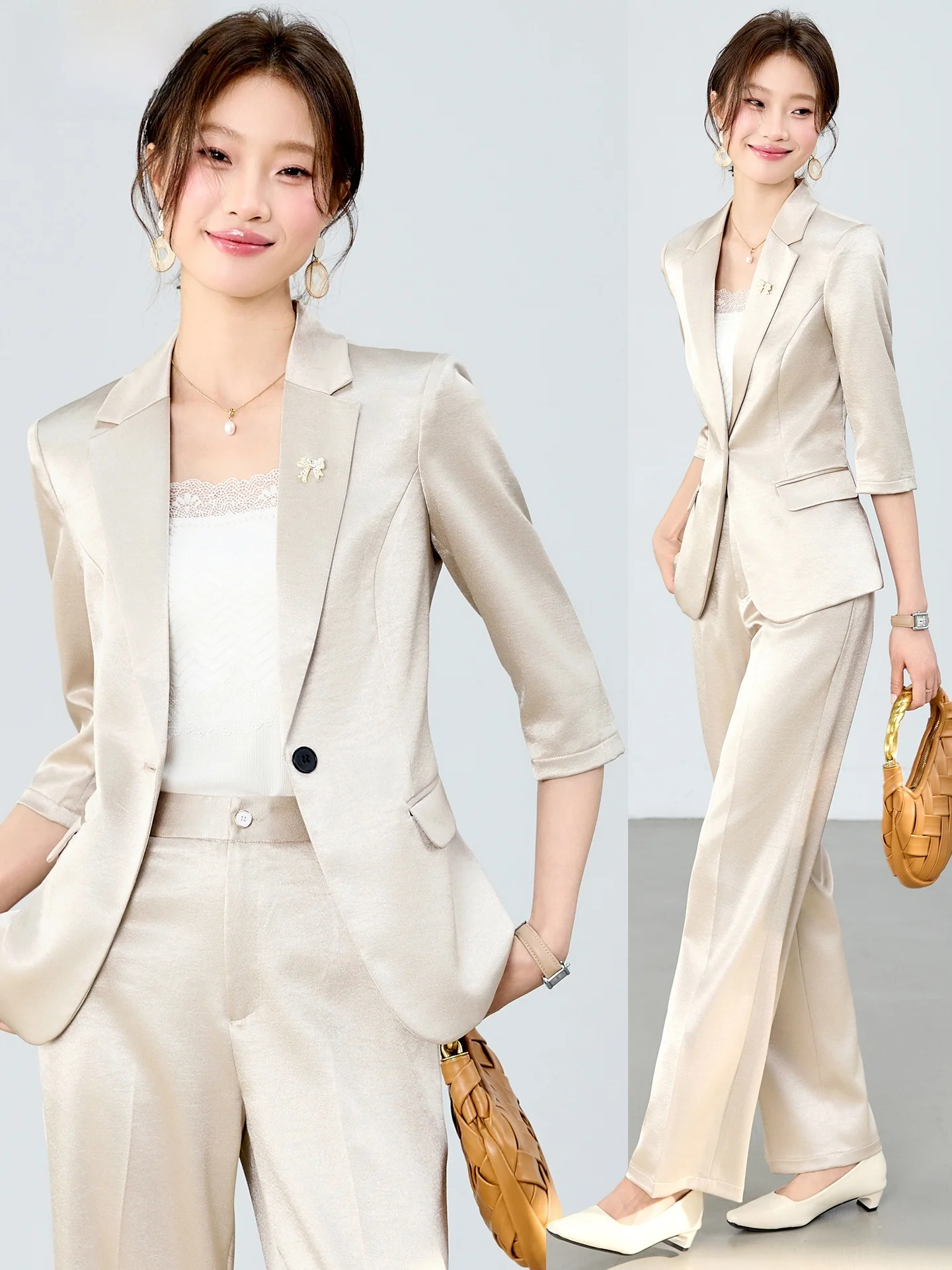 

Women's Casual Business Suit Jacket Seven-Quarter Sleeve High-End Feeling Spring Commute Style Polyester Fiber Breathable