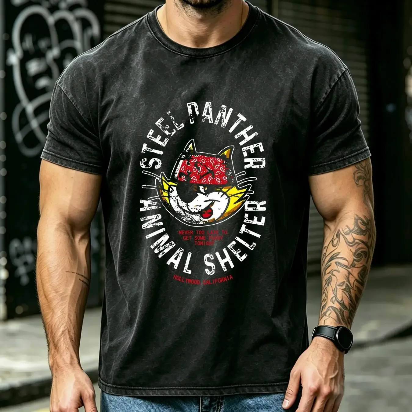washed T Shirt Limited NWT Steel Panther Never Too Late To Get Some Pussy Logo S 4XL vintage Washed Versatile Breathable