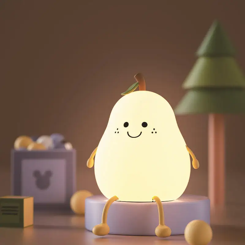 

LED Night Light Pear Shaped USB Rechargeable Colorful Dimming Touch Silicone Table Lamp Bedside Decoration Light Kid Gift