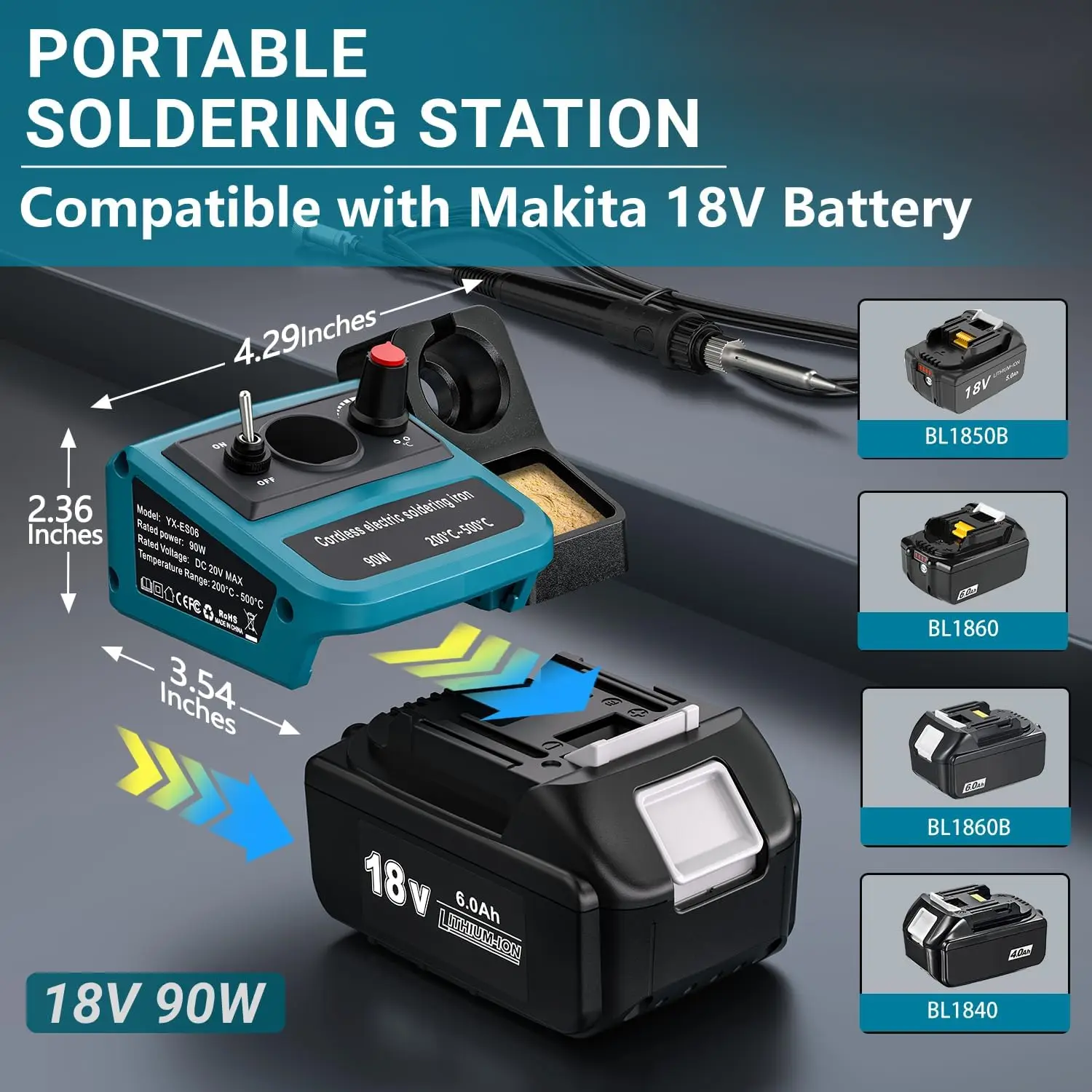 90W LED Digital Cordless Soldering Iron Kit for Makita 18V LXT Battery Temperature 200°C~500°C with 5PCS Tips for DIY Repair - view 2