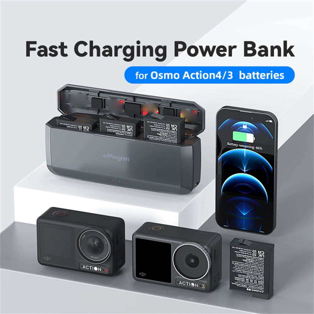 

Fast Charging Power Bank Compatible For Osmo Action4/3 Action Camera Battery With Charging Cable And SD Card Storage Slots