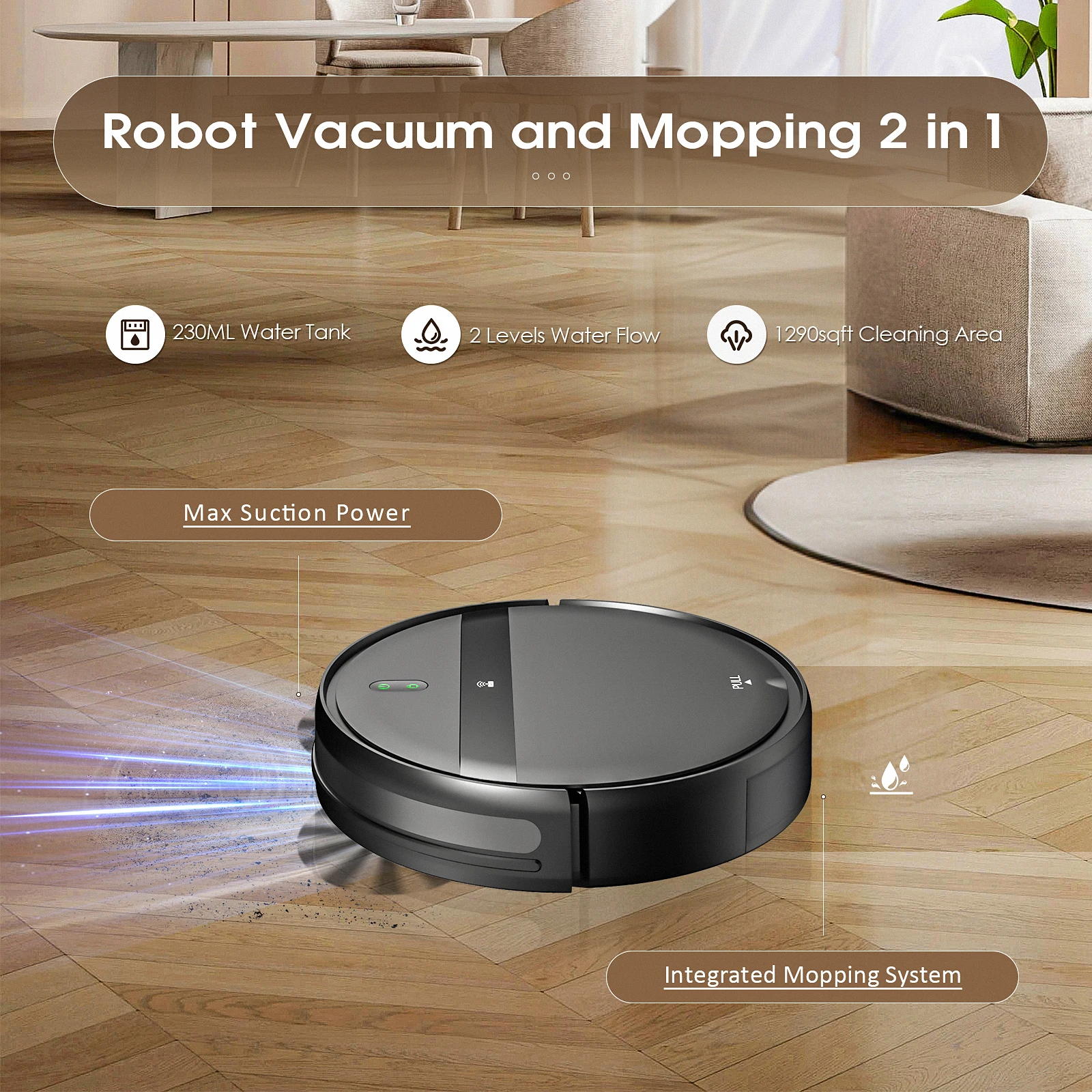 RAYFURN G20 Robot Vacuum 6000Pa 3in1 Mop & Sweep Smart WiFi/App Control Auto-Clean & Charge Pet Hair Z-Path Anti-Drop/Climb
